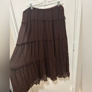 Studio 1940 Brown Tiered Maxi Skirt Plus Size 14/16W Whimsigoth Festival